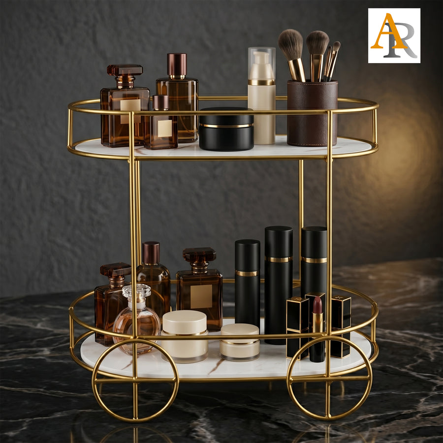 Arooji’s 2-Layer Trolley Makeup Organizer – White & Black