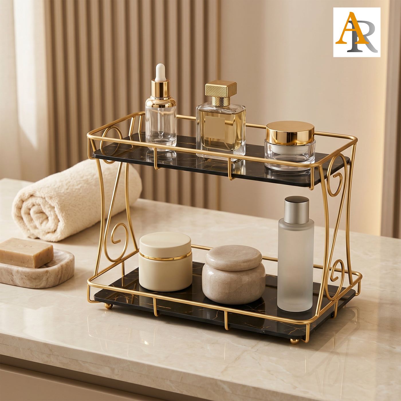 Arooji’s New 2-Layer Vanity Organizer – White & Black