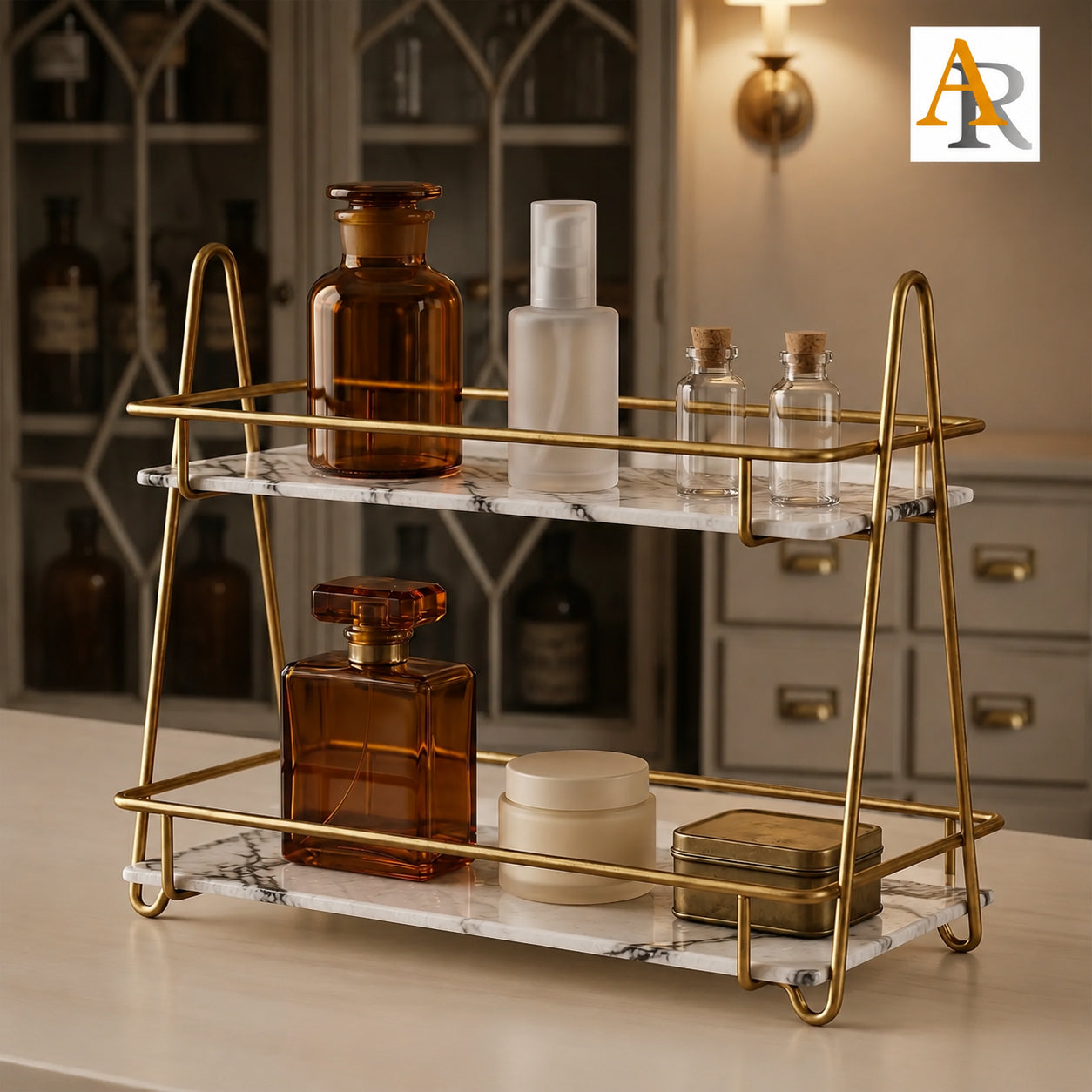 2-Tier Premium Makeup Organizer – White & Black