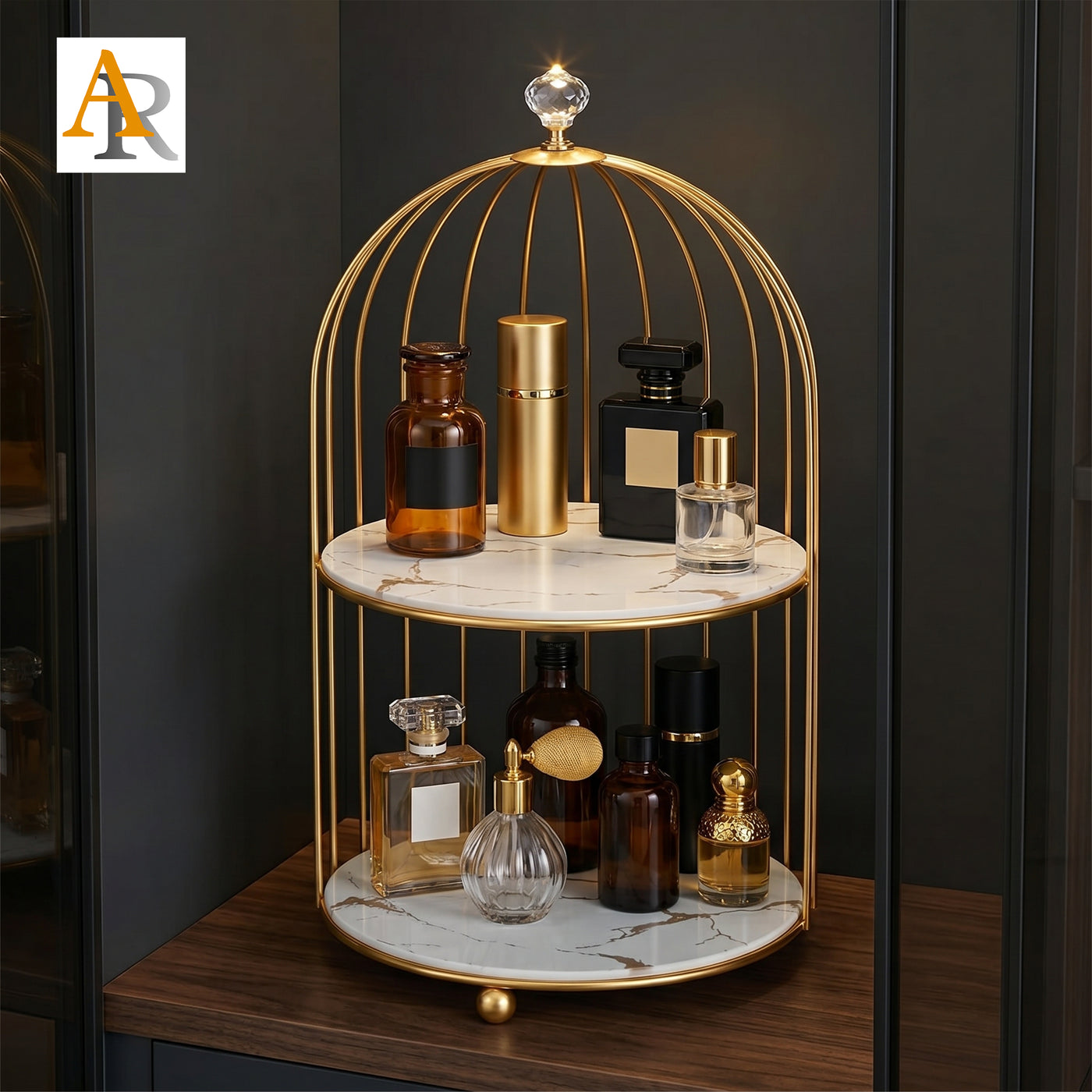 2-Layer Cage Makeup Organizer – Best Vanity Organizer | White & Black