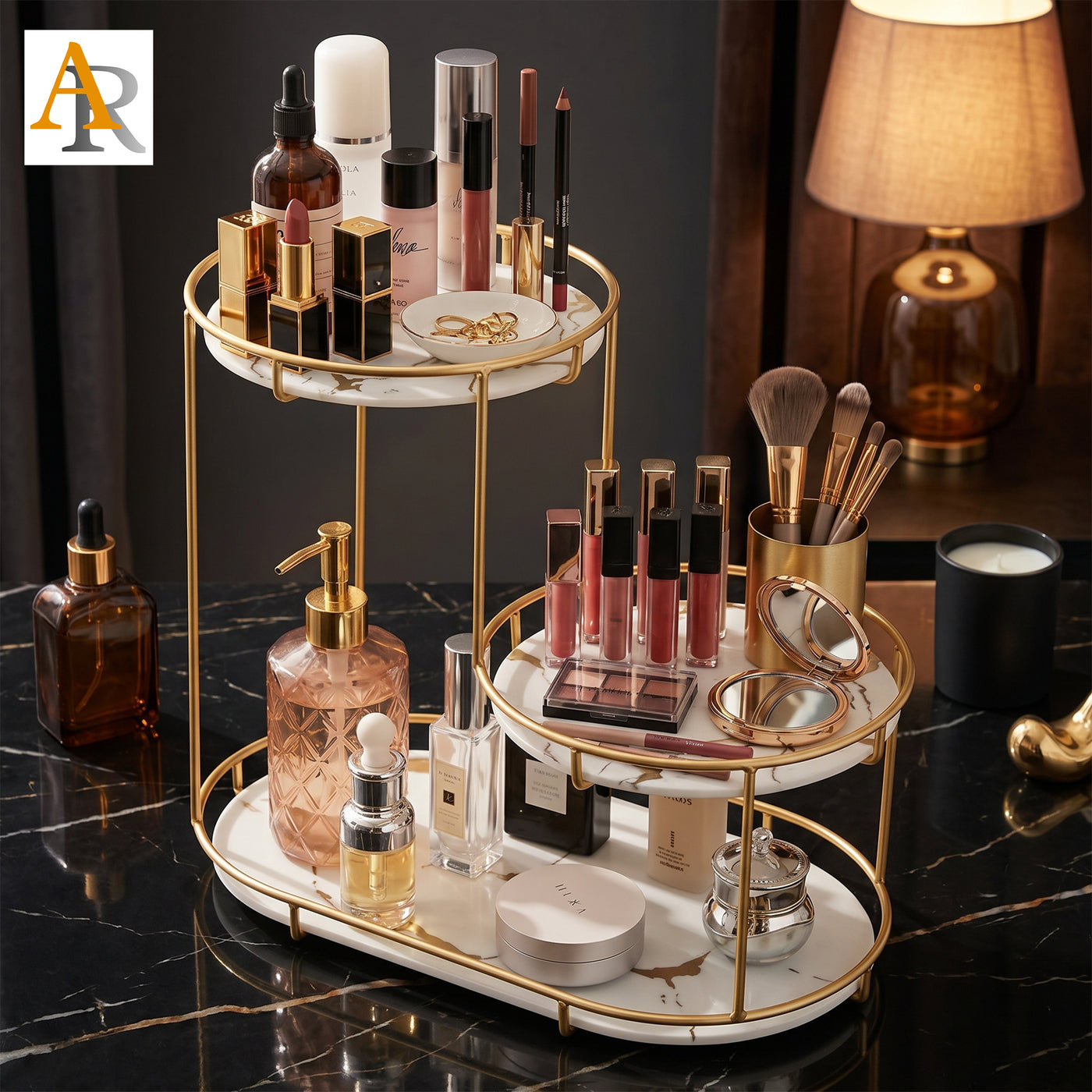3-Tier Premium Cosmetics Organizer – White & Black