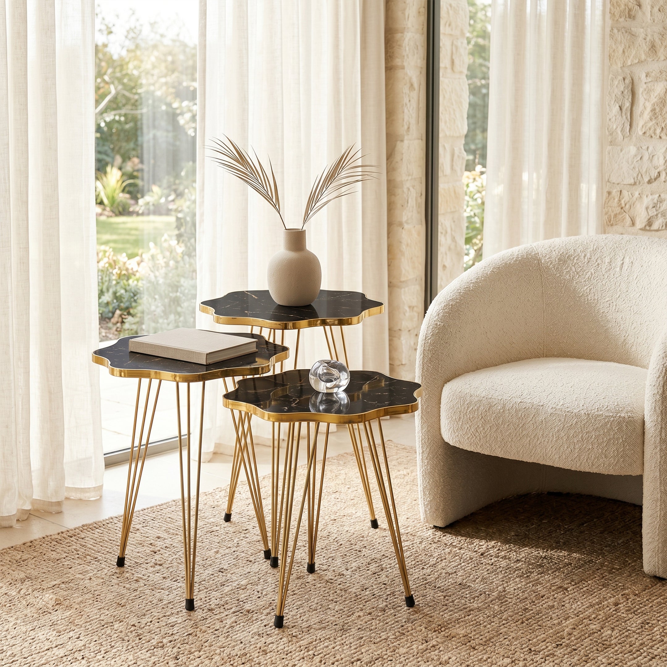 Flower-Shaped MDF Coffee Tables – Premium Nesting Tables I White & Black