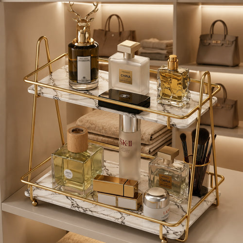 2-Tier Premium Makeup Organizer – White & Black