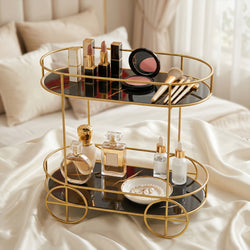 Arooji’s 2-Layer Trolley Makeup Organizer – White & Black