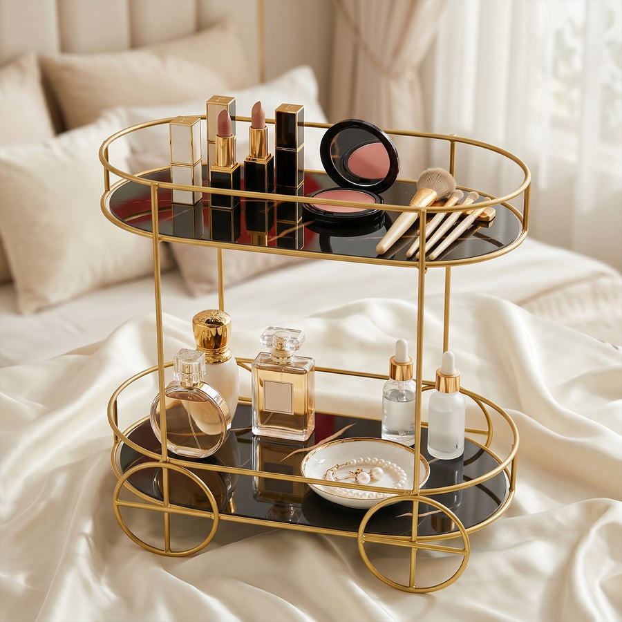 Arooji’s 2-Layer Trolley Makeup Organizer – White & Black