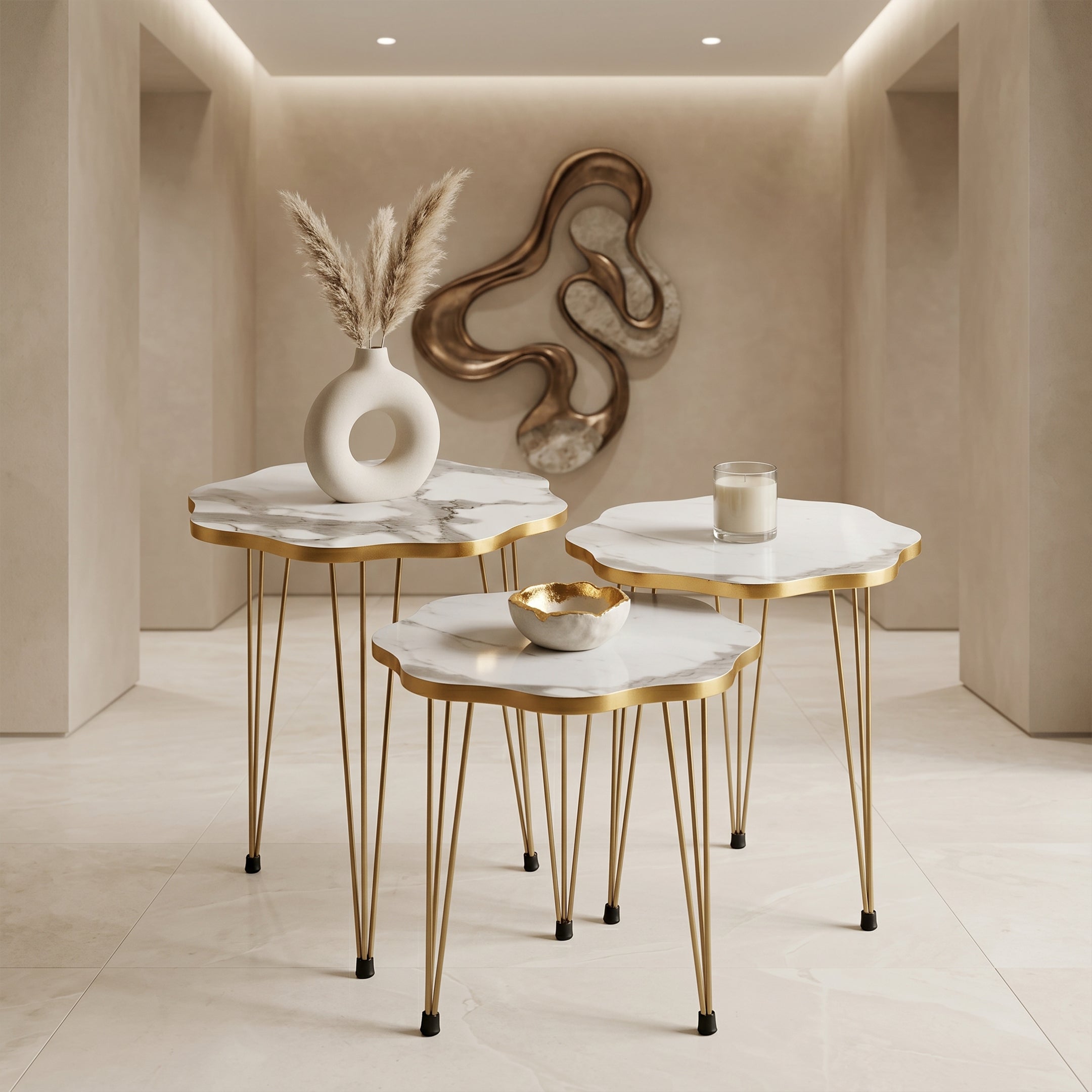 Flower-Shaped MDF Coffee Tables – Premium Nesting Tables I White & Black