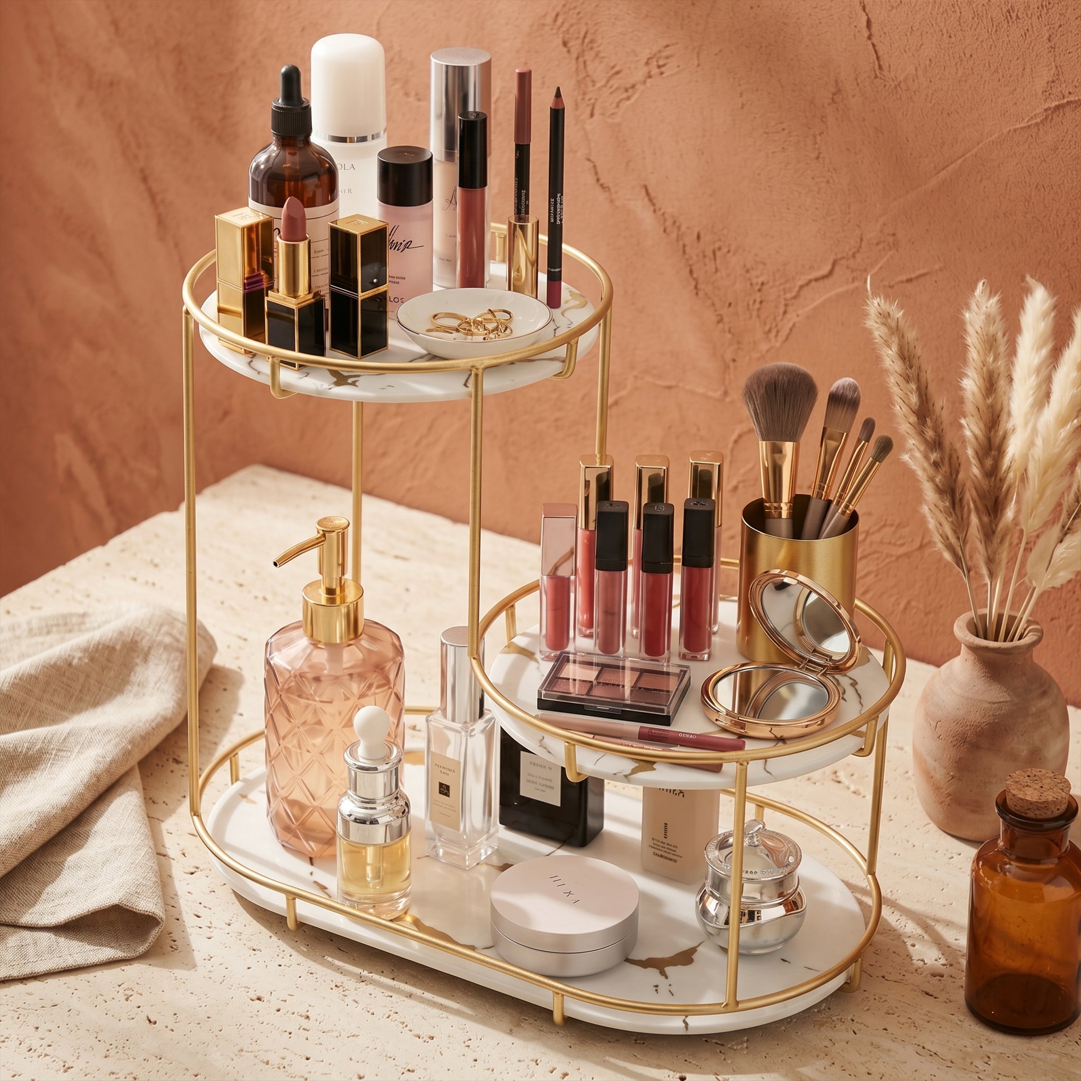 3-Tier Premium Cosmetics Organizer – White & Black